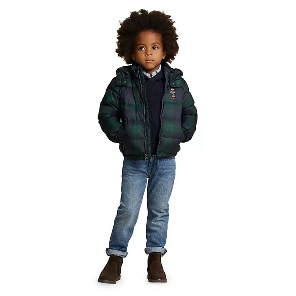 Polo Ralph Lauren Baby Boys Polo Bear Plaid Down Hooded Jacket Size 9 Months 9‎
